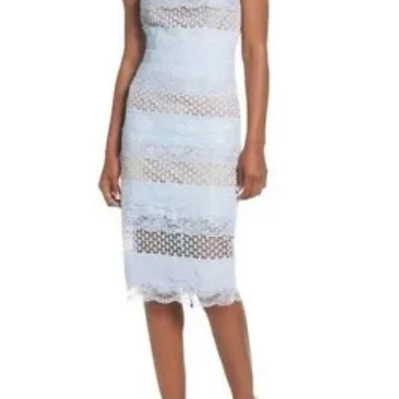 BRONX BANCO Sky Blue Nude SIENNA Tired Ruffle Lace Keyhole Midi Dress US 4 UK 8 - Picture 3 of 6